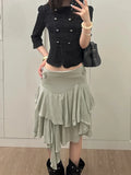 KYLETHOMASW  -  Harajuku Double-breasted Cropped Shirt Y2k Aesthetic Women Solid Slim Fit Blouse Streetwear Double-breasted Grunge Blusas