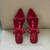 KYLETHOMASW  -  New Footwear Pointed Toe Women Wedges Slippers Female Slides Fashion Butterfly-Knot Ladies Heeled Slippers Sandals Shoes Pumps