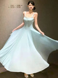 KYLETHOMASW  -  Women Elegant Fairy Mesh Evening Dresses Fashion Spaghetti Strap A-Line Party Dress Elegant Korean Slim Flared Holiday Vestidos