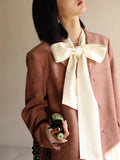KYLETHOMASW  -  Elegant Beige Blouse Women Chic Bow Tie Long Sleeve Shirt Female Oversized Office Ladies Fashion Vintage Spring Clothes
