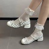 KYLETHOMASW  -  Cute Polka Dot Thick Heel Women Mary Jane Shoes Designer Buckle Strap Pumps Ladies Eelgant Butterfly-knot Dress Single Shoes