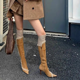 KYLETHOMASW  -  Autumn Winter Suede Over‑the‑Knee Boots for Women Western Vintage Women's Boots Fashion Pointed Stiletto Long Boots Botas Mujer