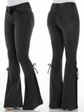 KYLETHOMASW  -  Designer Women's Flared Jeans Pants Bow Lace Up Y2k Jeans for Woman Pockets Pants Skin Tight Pant Streetwear Denim Trousers