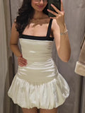 KYLETHOMASW  -  Female Summer Slim Mini Dresses White Square Collar Sleeveless Backless Plaeted Zipper Women's Sexy New Fashion Dress