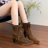 KYLETHOMASW  -  Autumn Winter Street Style Pointed Toe Women Ankle Boots Fashion Slip On Square Heels Shoes Female Modern Short Booties