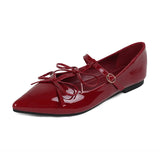 KYLETHOMASW  -  sexy T-strap flats women double bowtie ankle strap party shoes woman pointed toe cutout mary janes japanned leather loafers