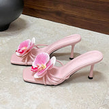 KYLETHOMASW  -  Female Slip On Footwear Square Toe Ladies High Heels Pumps Slides Shoes Luxury Fashion Flower Women Thin Heels Shoes 2025 New