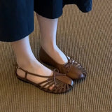 KYLETHOMASW  -  Sheepskin Version~ Design Sense Single Shoes Women's Woven Bow Ballet Flats Slip on Soft Leather Bohemian Casual Shoes for Women