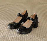 KYLETHOMASW  -  High Heels Women's Summer Word Belt Mary Jane Single Shoes Thick Heel Light Mouth Buckle High Heel Leather Shoes Women Pumps