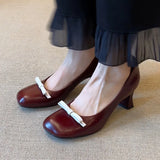 KYLETHOMASW  -  Retro Bowknot High Heeled Mary Jane Shoes Women Designer Pumps Shallow Comfort Round Toe Elegant Office Women Shoes Talons Femme