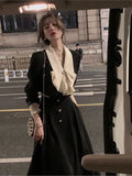 Kylethomasw 2 Piece Dress Set Women Casual Elegant Vintage Black Midi Dress Korean Clothes Y2k Crop Top Short Coats + Skirt 2024 Spring Chic