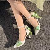 KYLETHOMASW  -  high heels for woman green purple wedding heels bow bridal heels designer shoes Lolita cosplay heels y2k heels rose