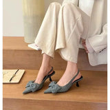 KYLETHOMASW  -  Fashion high heels women's striped design bow black temperament pointed stiletto sexy dress white bag sandals summer large size