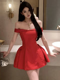 KYLETHOMASW  -  Woman Dress Sexy Strapless Slash Neck Off Shoulder Elegant Solid Sweet Princess Party Mini Dresses Female Cocktail