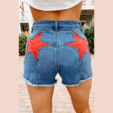 KYLETHOMASW  -  Vintage Women Contrast Five-point Star Patchwork Denim Flared Pants Baggy Dragging Jeans Trousers Chic Elegant Casual Short Pant