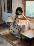 KYLETHOMASW  -  Large Capacity Linen Polka Dot Handbag for Women New Niche Commuting Shoulder Tote Bags