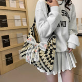 KYLETHOMASW  -  Women Straw Woven Tote Bag Casual Handbag Large Capacity Summer Crochet Shoulder Bag with Bow Patchwork for Outdoor Travel