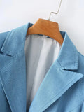Kylethomasw  Spring Fashion Denim Blazer For Women Solid Long Sleeves Pockets Lapel Single Button Jacket Female Loose Causal Coat