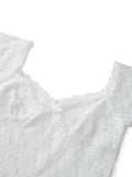 KYLETHOMASW  -  Women's Lace Crop Tops Fashion Cap Sleeve Sweetheart Neck Tie-up Front Slim Fit T-Shirts Summer Vintage Blouses