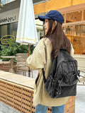 KYLETHOMASW  -  Lace-up Bow Denim Mochila Large Capaci School Bag Spacious Durable Mochilas Mujer Classical Bolsos Backpack Bolsas Feminina