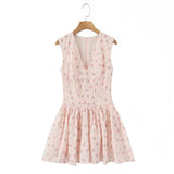 KYLETHOMASW  -  French Elegant Pink Floral Lace Embroidery V-neck Cotton Sleeveless Dress For Women Slim Fit Mini Party Dresses Vestido