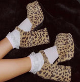 KYLETHOMASW  -  Leopard Print Chunky Block Heel Faux Fur Platform Heels Round Toe Ankle Strap Detail Playful Edgy Cute Footwear for Party Looks