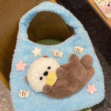 KYLETHOMASW  -  Cute All-match Fashion Design Tote Bag Plush Handbags Doll Detachable Schoolbag Largr Student Bags Women