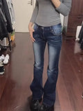 KYLETHOMASW  -  Dark Blue Retro Y2K 2000s Flared Jeans Slim Casual Denim Long Pants Straight Cut Women's Summer Pants Korean Clothing