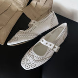KYLETHOMASW  -  Retro Rivet Mary Jane Shoes Women Fashion Belt Buckle Round Toe Ballet Flats Comfortable Soft Sole Flat Shoes Zapatos De Mujer