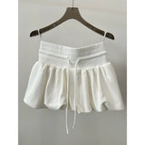 KYLETHOMASW  -  Sweet Bud Skirts Women Drawstring Solid Spring Summer Cute Mini Skirt Korean Fashion Casual High Waist Faldas Mujer