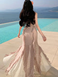 KYLETHOMASW  -  Summer French Style Long Dresses for Women Sexy Spaghetti Strap Ruffles Birthday Party Dress Female Holiday Beach Vestidos Robe