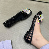 KYLETHOMASW  -  Summer Red New Brand Women Slipper Fashion String of Beads Jelly Sandals Shoes Square Toe Shallow Slip On Ballet Flat Shoes