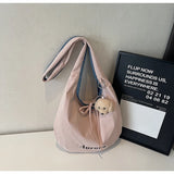 KYLETHOMASW  -  Korean Casual Stripesd Canvas Bag for Women 2025 New Large-Capacity Shoulder Tote Bag Double-Sided Commuter Armpit Bag