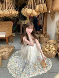 KYLETHOMASW  -  Floral Print Halter Dress Women's High Waist Gradient Sleeveless Long Dress Spring Commute Style Embroidered A-Line Skirt