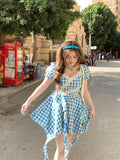 KYLETHOMASW  -  Slightly French Girl Dresses Niche Sweet Plaid Bubble Sleeve Dress Women Summer New Waist Irregular Beautiful Vestido