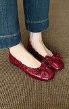 KYLETHOMASW  -  Red Bow Pleated Design Brand Ballet Flat Shoes Women Retro Round Toe Shallow Mary Jane Shoes Comfortable Moccasin Casual Shoes