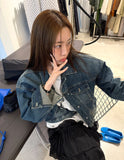 KYLETHOMASW  -  Woman‘s Deep Denim Jacket Solid Color Long Sleeve Coat Retro Loose Coat Casual Style Denim Jacket Daily Fashion Outerwear