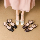 KYLETHOMASW  -  2025 Vintage Women Sandals Square Toe Thick Heels 3.5cm Buckle Strap Breathable Small Size 31 32 33 Sweet Daily Shoes