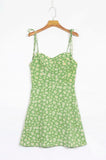 KYLETHOMASW  -  Retro Daisy Flower Print Bandage Spaghetti Strap Dress Retro Sexy Women Slim Bow Lacing Up Sling Dresses Holiday Robe