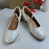 KYLETHOMASW  -  Patent Leather Mary Jane Shoes for Women 2025 Spring Elegant White Chunky Low Heels Brand Designer Dress Office Lady Pumps