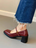 KYLETHOMASW  -  Womens Shoes Coarse Heel Leather Shoes Women's High Heel Mary Jane Shoes Shallow Commuter Shoe Women Heels
