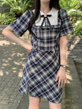 KYLETHOMASW  -  Fashion New Women Elegant Plaid Preppy Style Dress Vintage Chic Slim Party Birthday Clothes Spring Summer Female Vestidos