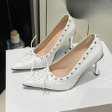 KYLETHOMASW  -  Women's Shallow Stiletto Pointed Toe Rivet Sexy Spring and Autumn New Bow High Heels