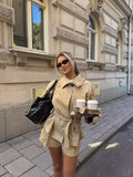 KYLETHOMASW  -  Fashionable And Versatile With Belt Khaki Trench Coat Women Long Sleeve Lapel Collar Autumn Winter Loose Windbreaker