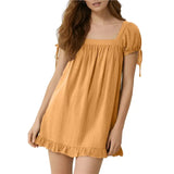 KYLETHOMASW  -  Womens Tie Back Tops Round Neck Ruffle Short Sleeve Shirts Cute Tee Summer Trendy Tunic