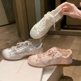 KYLETHOMASW  -  Women's German Training Shoes 2025 Summer Pearl Mesh Breathable Forrest Gump Shoes Soft Sole Silver and White