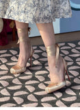 KYLETHOMASW  -  New Pig Nose Ballet High Heels for Women, Thin Heels, Shallow Mouth, Square Head, Bow Bow, and Baotou Sandals