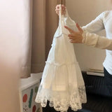KYLETHOMASW  -  Korea Chic Sweet Solid Lace Sling Dress French Style Patchwork V Neck Slim Robe Harajuku Streetwear Personalized Casual Vestidos