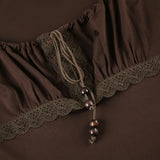 KYLETHOMASW  -  Drawstring square neck short sleeved T-shirt with women's lace patchwork design, high waist slim fit and slimming knit top