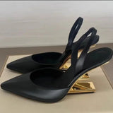 KYLETHOMASW  -  New Style High Heels Women Slingback Metal High Heels Women Shoes Pointed Toe Party Dress Shoes Sandalias De Las Mujeres